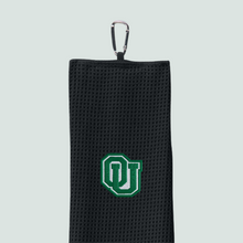 Load image into Gallery viewer, Embroidered OU - Black Waffle-Knit Golf Towels

