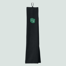 Load image into Gallery viewer, Embroidered OU - Black Waffle-Knit Golf Towels
